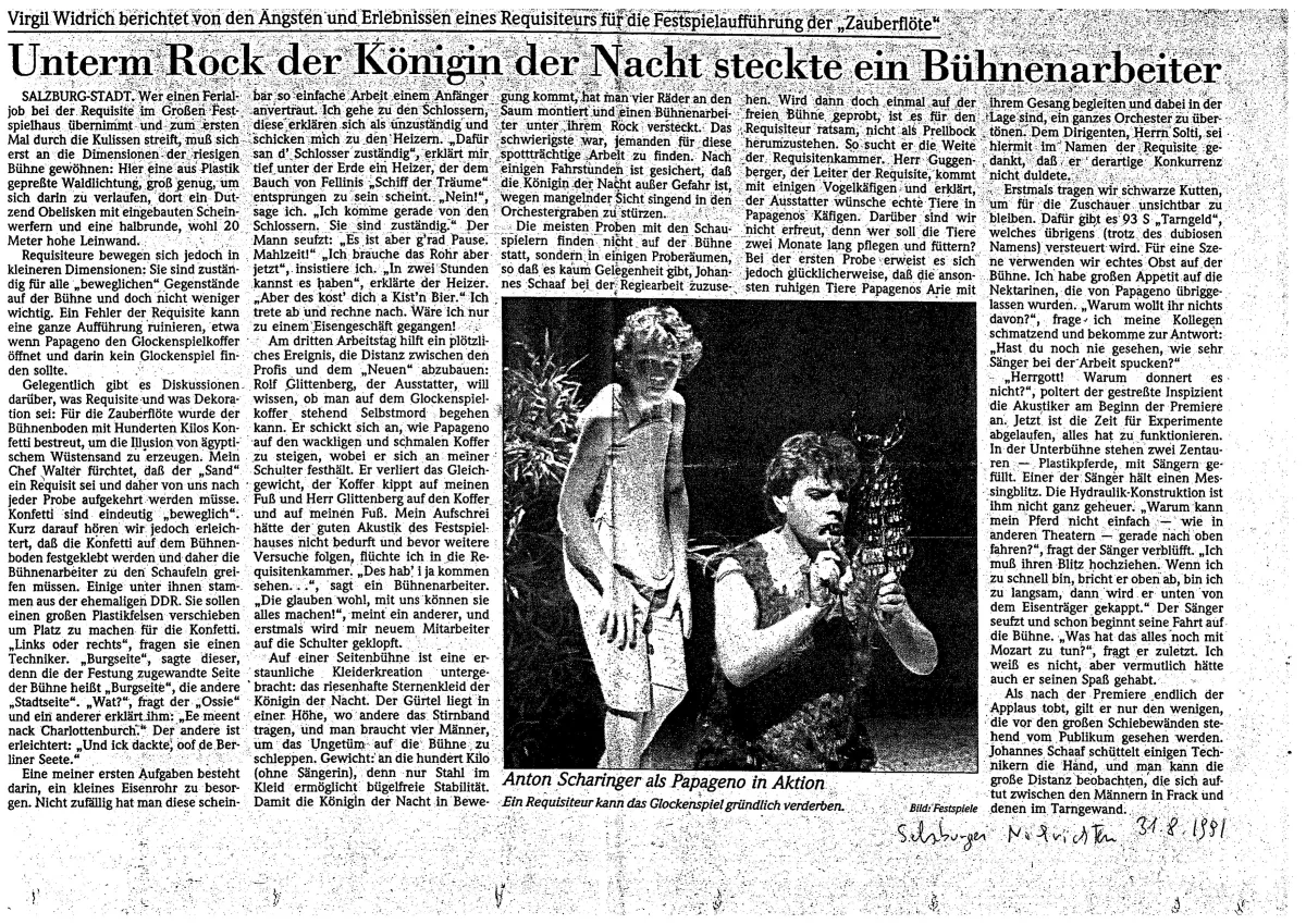 Zeitungsartikel in den Salzburger Nachrichten, 31. August 1991