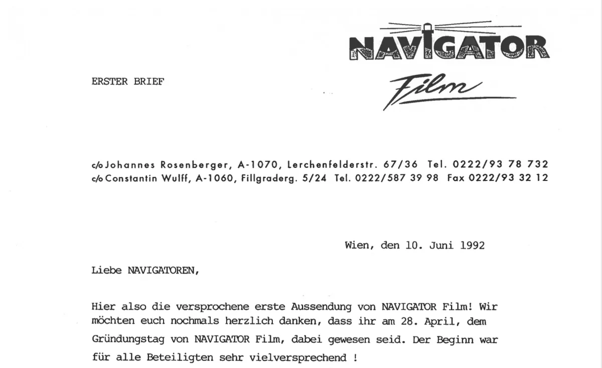 Erste Aussendung von Navigator Film, 10. Juni 1992