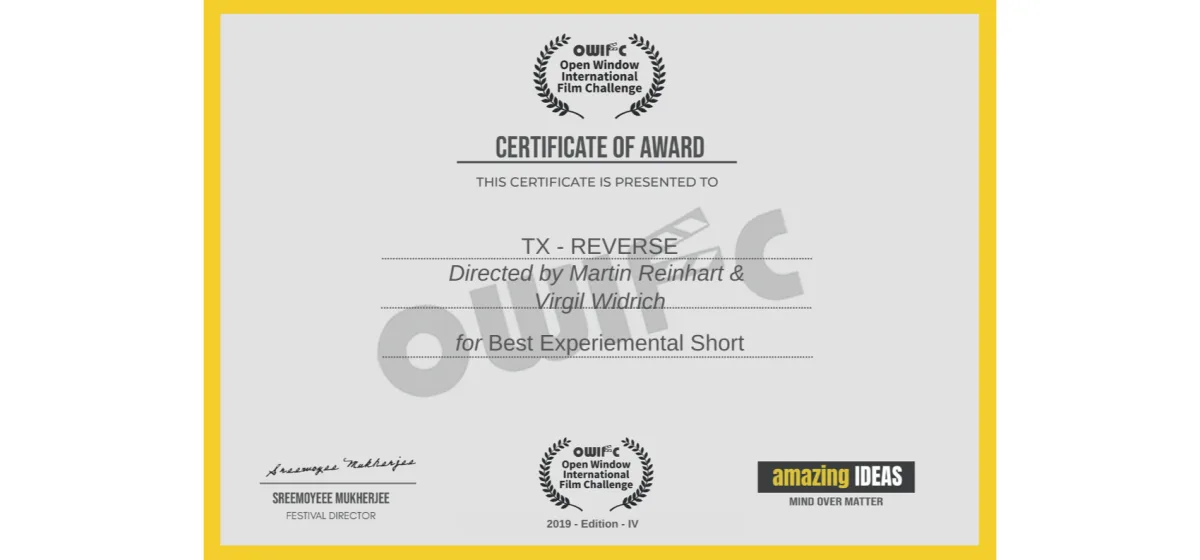 Open Window International Film Challenge – Kokata – India – Best experimental film ★