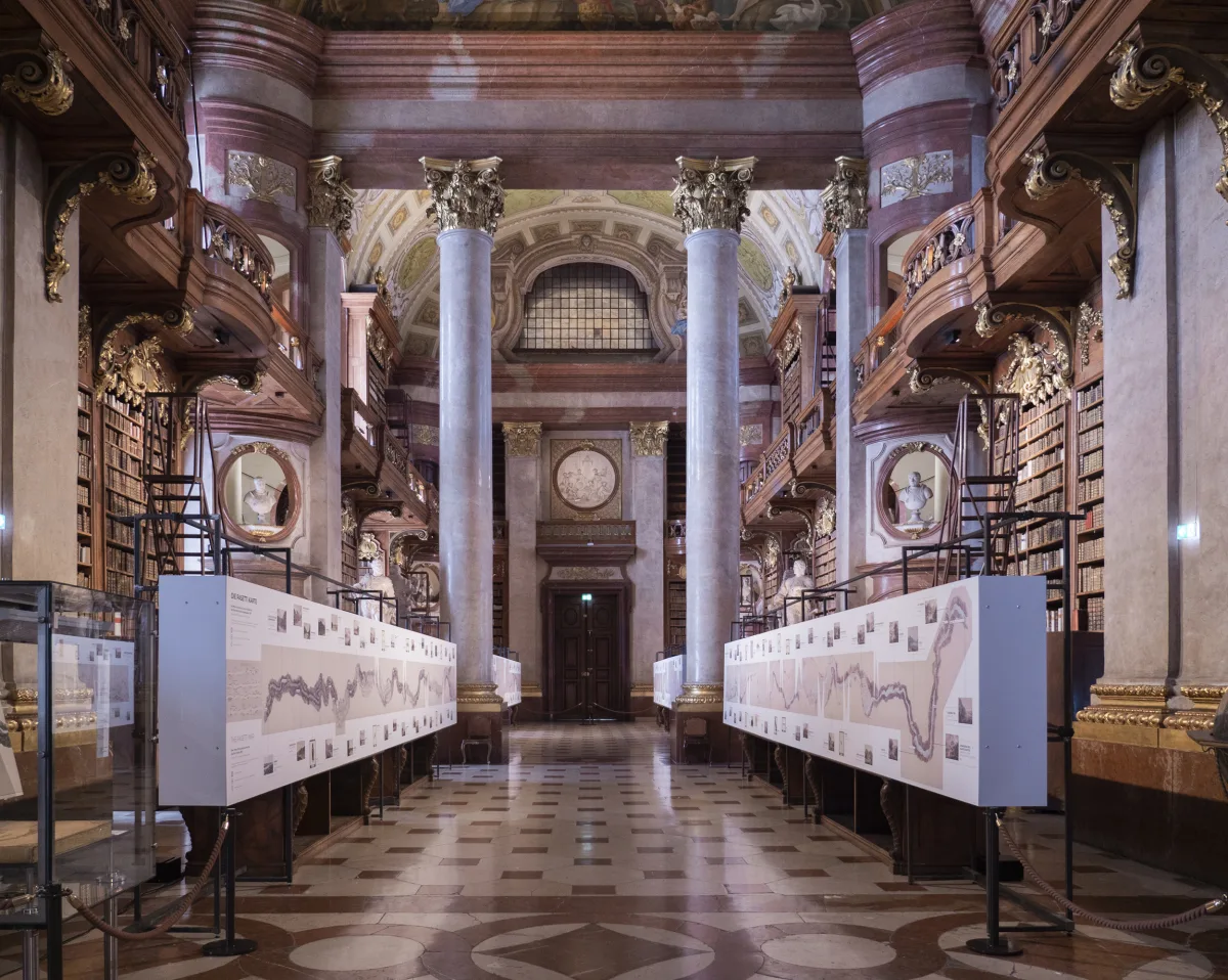 Ausstellung „Die Donau. Eine Reise in die Vergangenheit“ in der Österreichischen Nationalbibliothek, 2021. Foto: Virgil Widrich