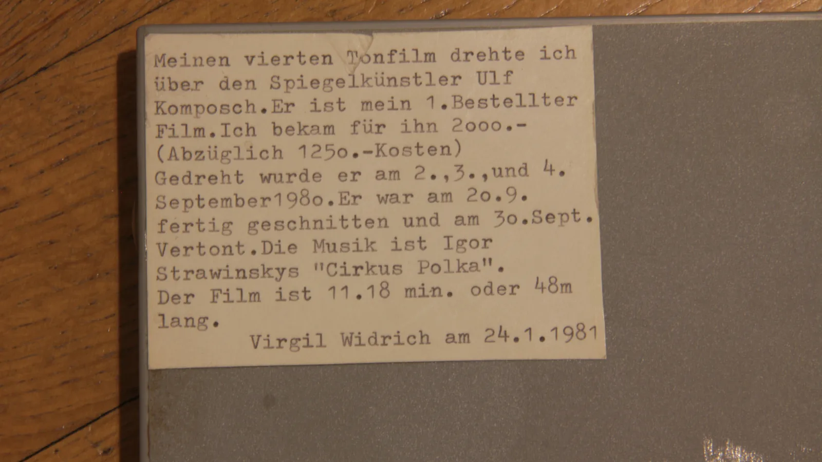 Super-8 film box of “3 times Ulf”, 1980