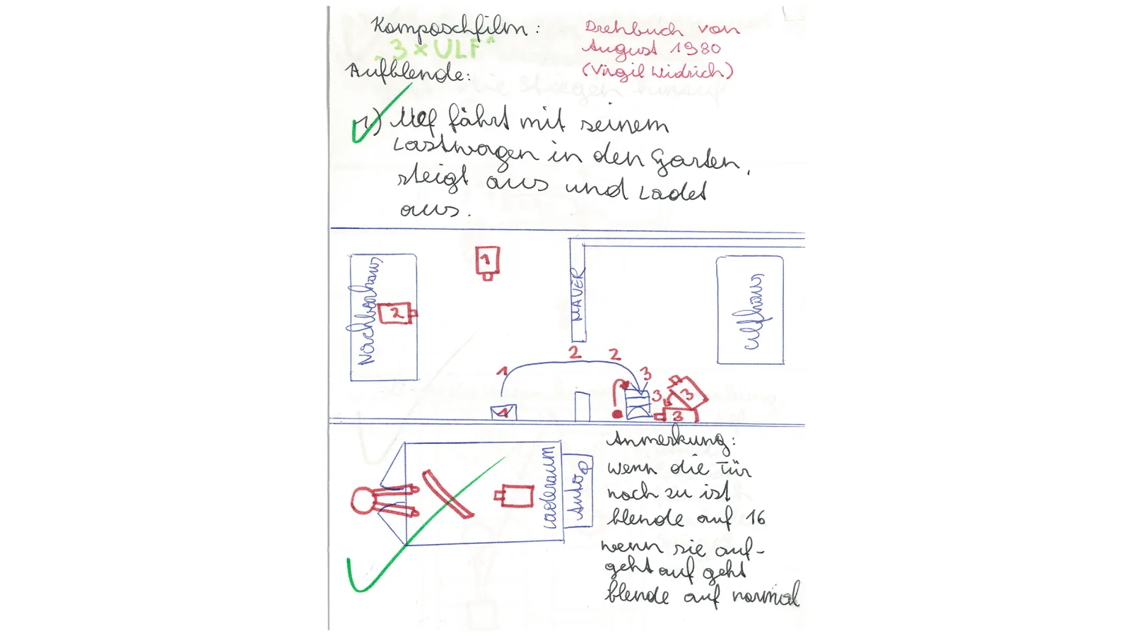 Story Board of “3 times Ulf”, Virgil Widrich, September 1980