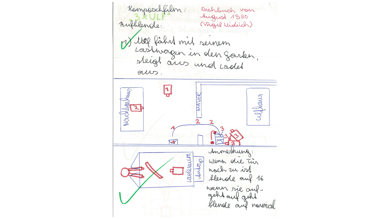 Story Board zu „3 mal Ulf“, Virgil Widrich, August 1980