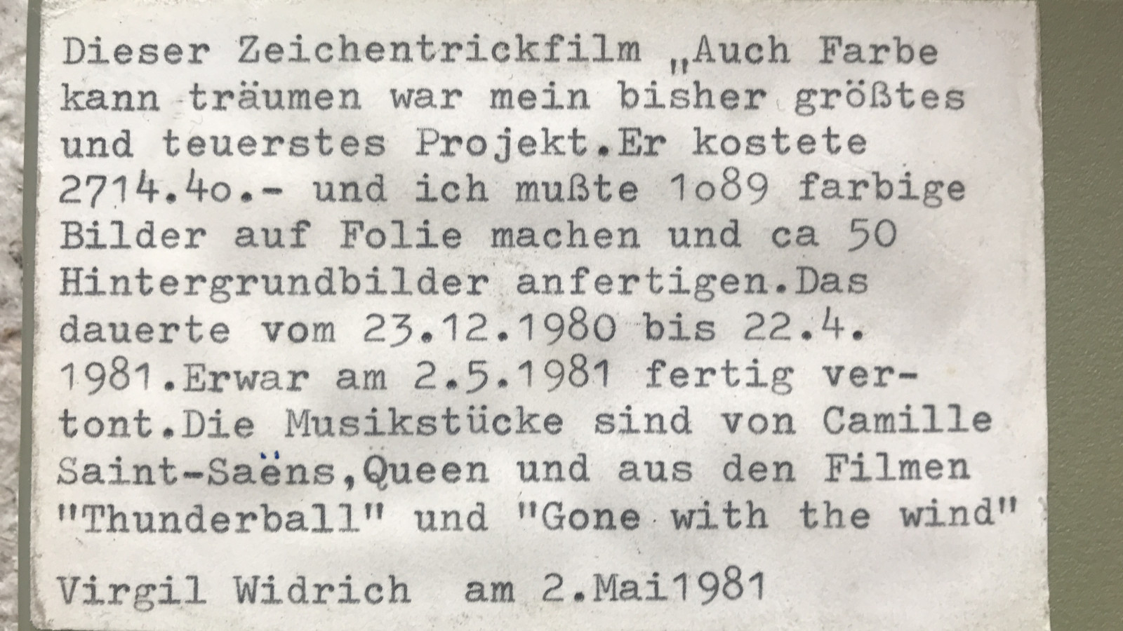 „Auch Farbe kann träumen“, Filmschachtel, 1981