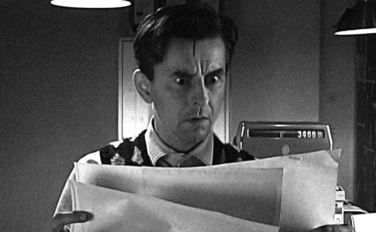 Film still from “Copy Shop”, 2001, with Johannes Silberschneider