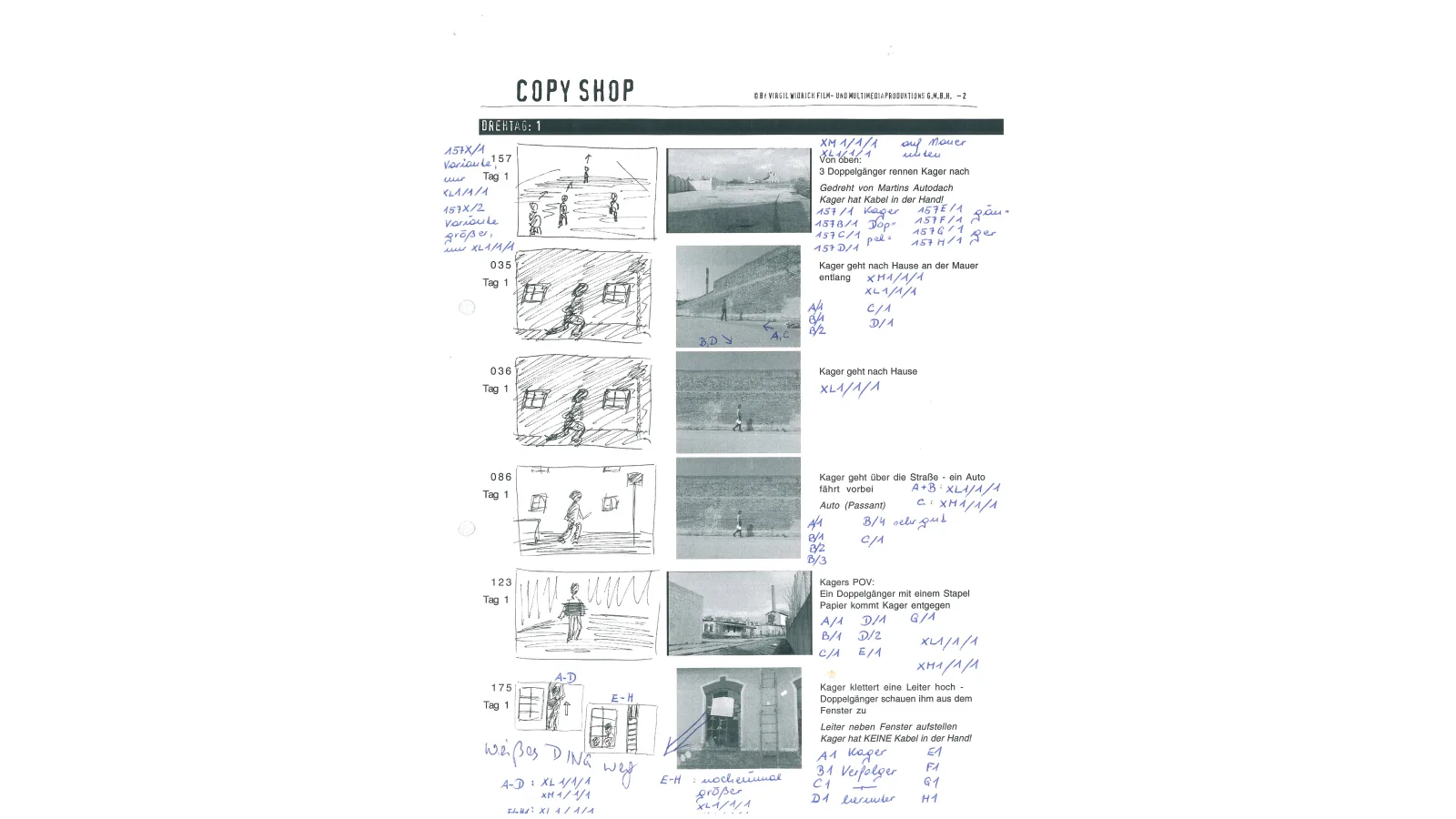 “Copy Shop”: story board and director’s workbook, April 2000