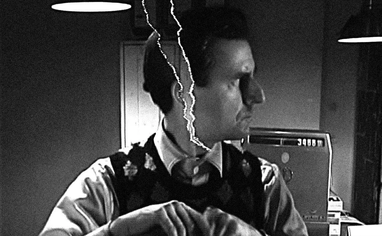 Film still from “Copy Shop”, 2001, with Johannes Silberschneider