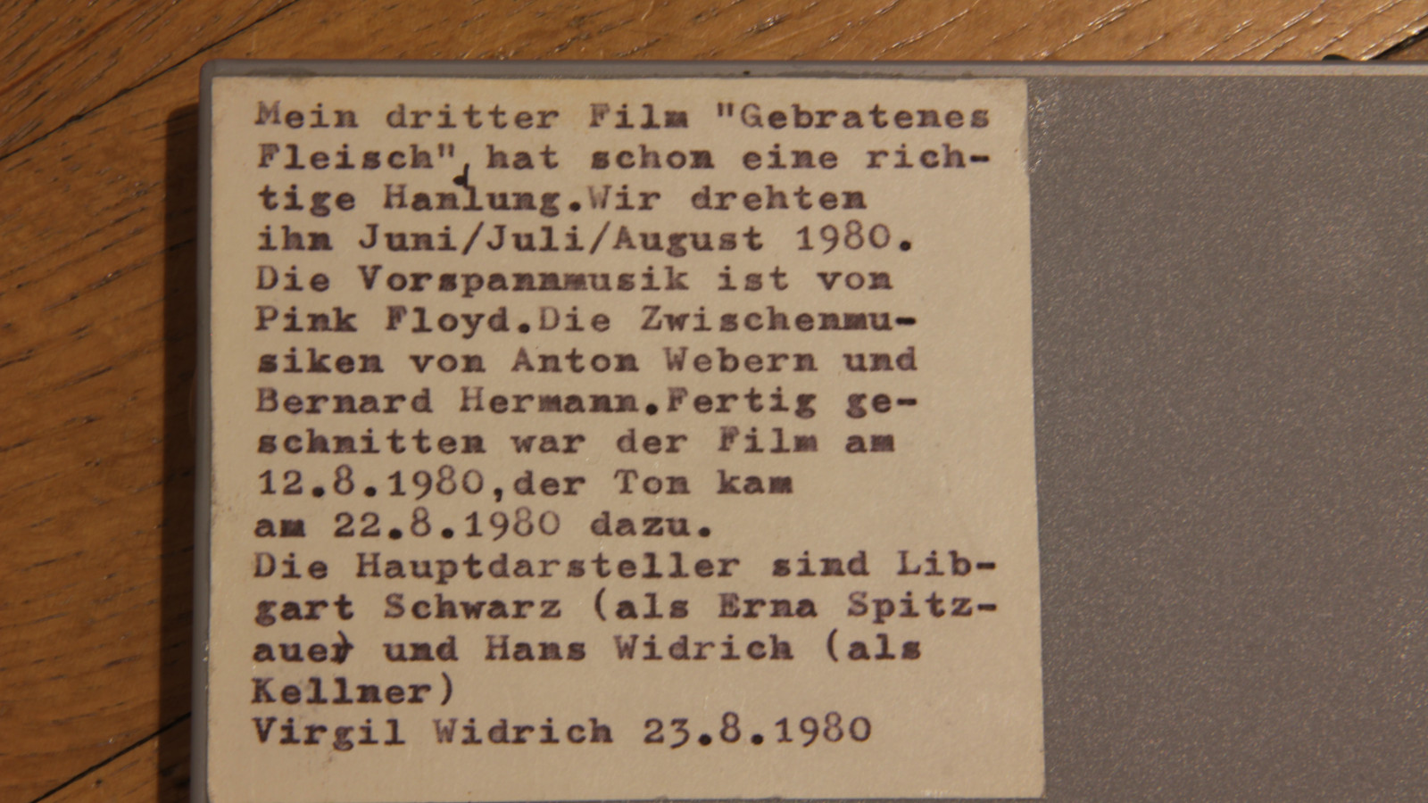 Super-8-Filmschachtel „Gebratenes Fleisch“, 1980