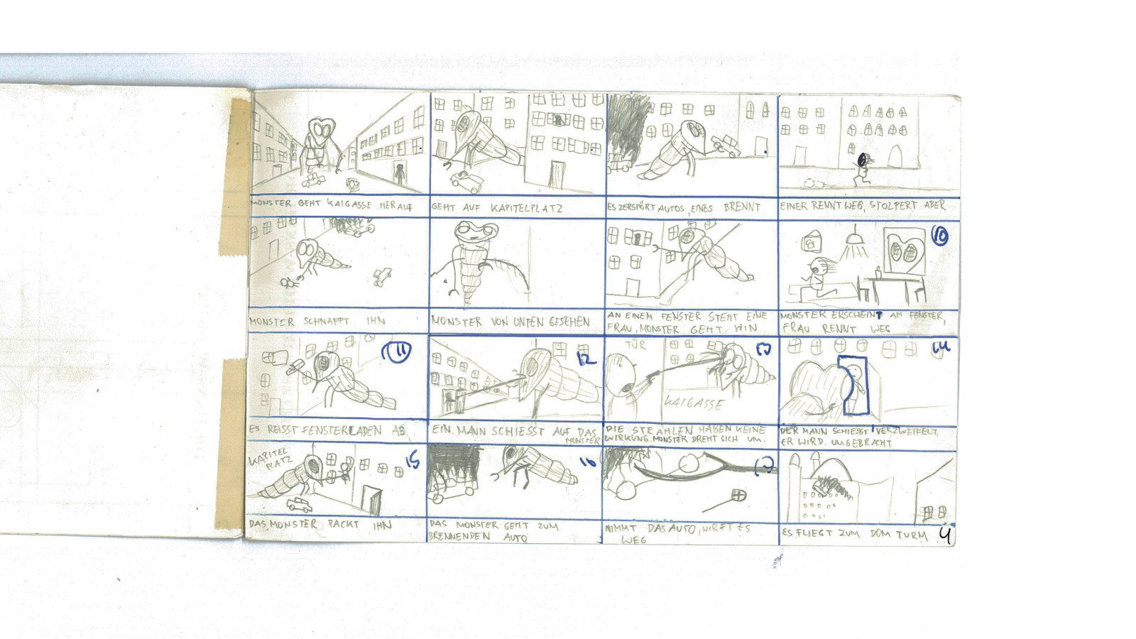 „Monster in Salzburg“, Story Board von Virgil Widrich, 1982
