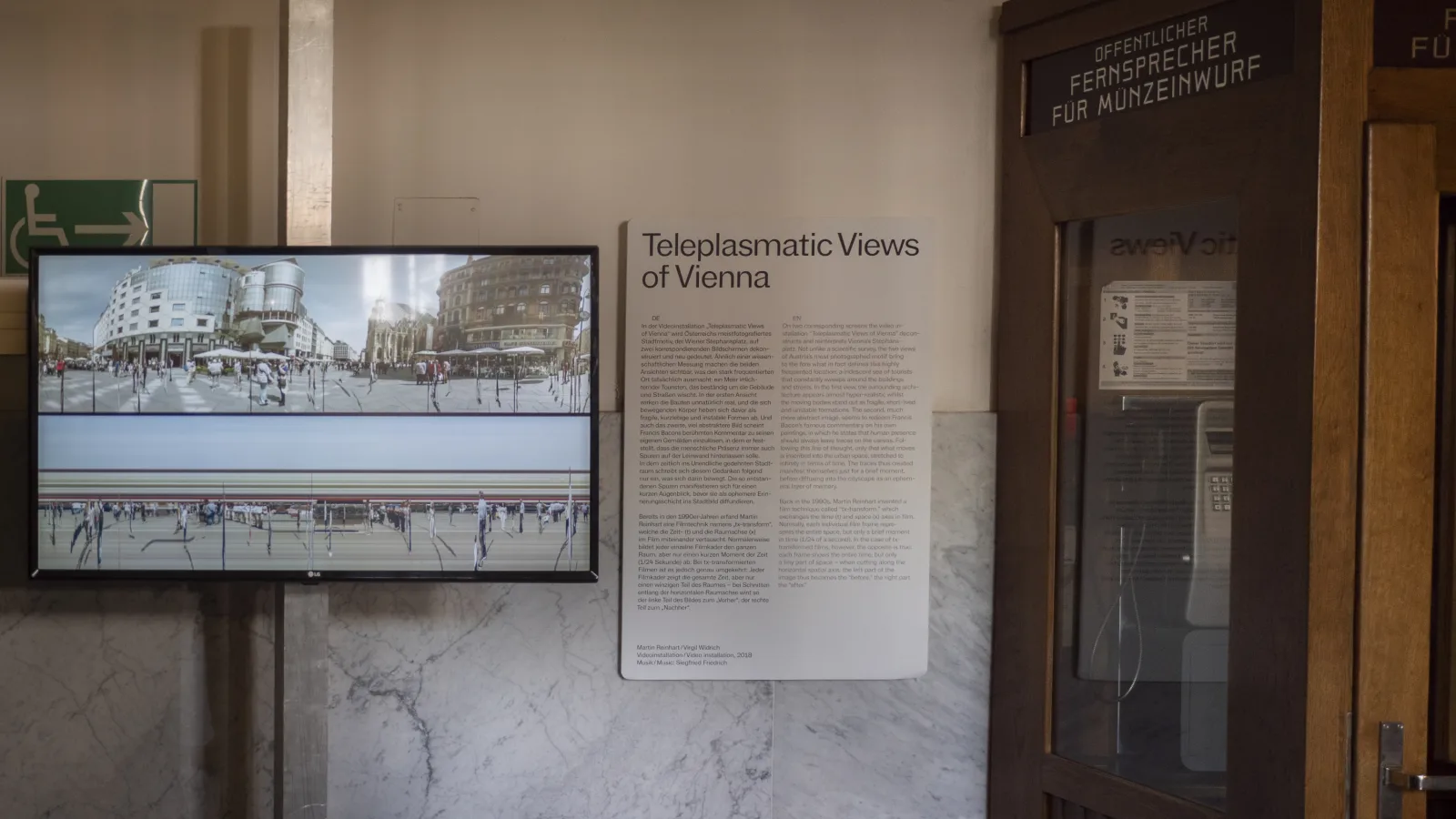 Video installation “Teleplasmatic Views of Vienna” by Martin Reinhart and Virgil Widrich at Foto Wien, Postsparkasse, 2019