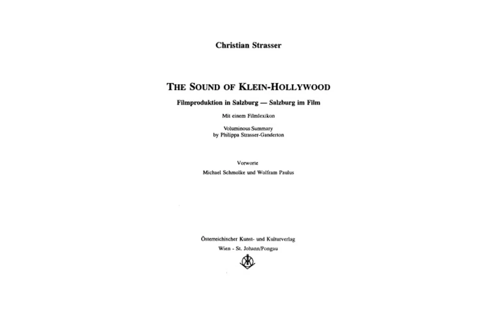 Book cover “The Sound of Klein-Hollywood. Film Production in Salzburg”