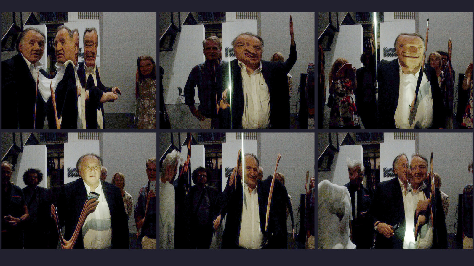 Peter Weibel im „tx-mirror“, Echtzeitinstallation von Martin Reinhart und Virgil Widrich, ZKM-Karlsruhe, 2018