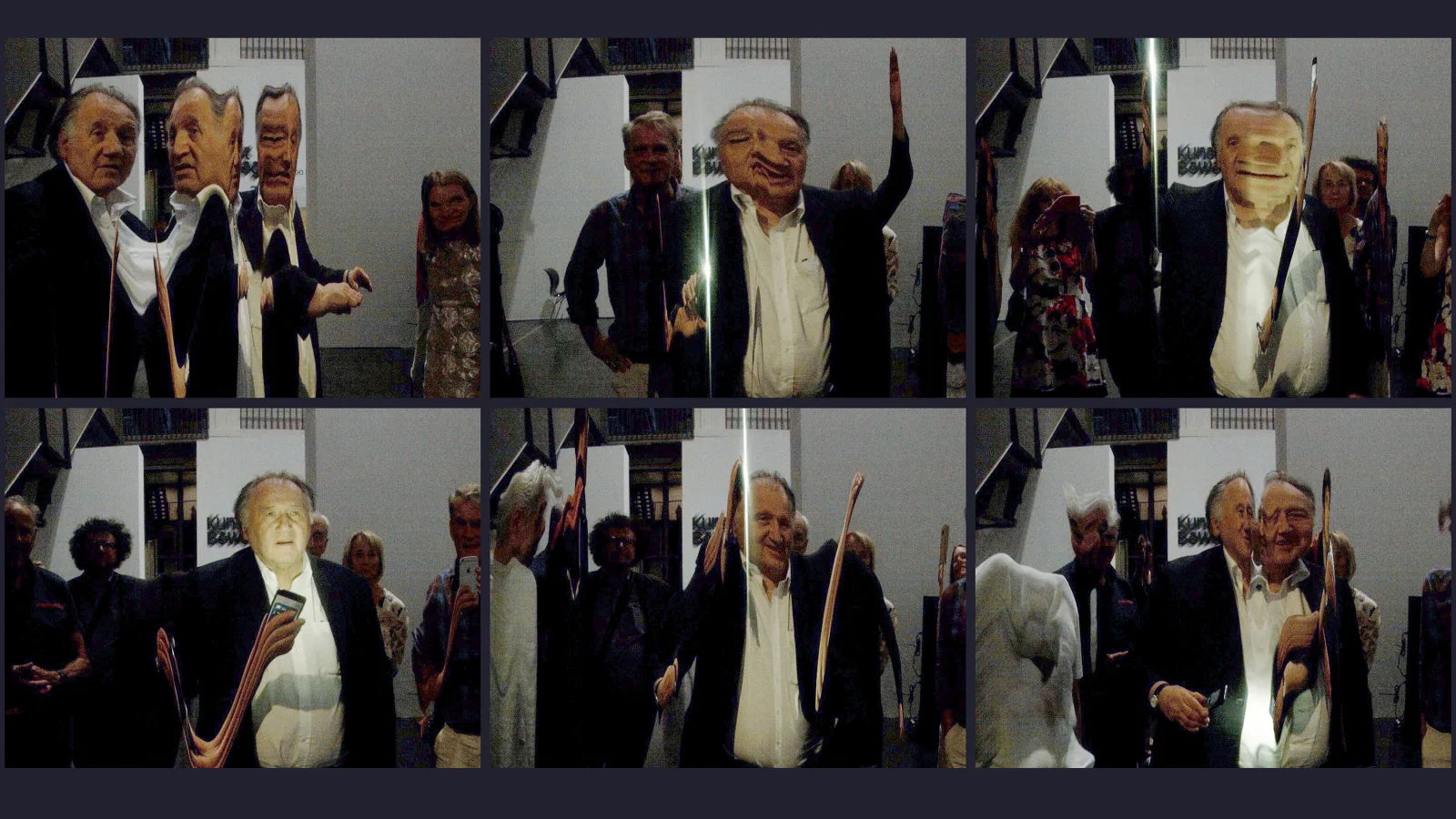 Peter Weibel in “tx-mirror”, real-time installation by Martin Reinhart and Virgil Widrich, ZKM-Karlsruhe, 2018