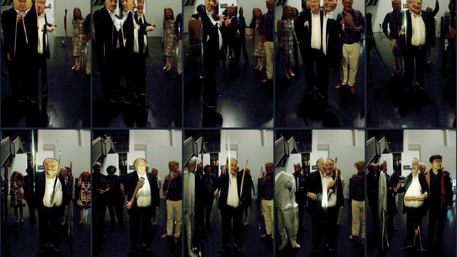 Peter Weibel im „tx-mirror“, Echtzeitinstallation von Martin Reinhart und Virgil Widrich, ZKM-Karlsruhe, 2018