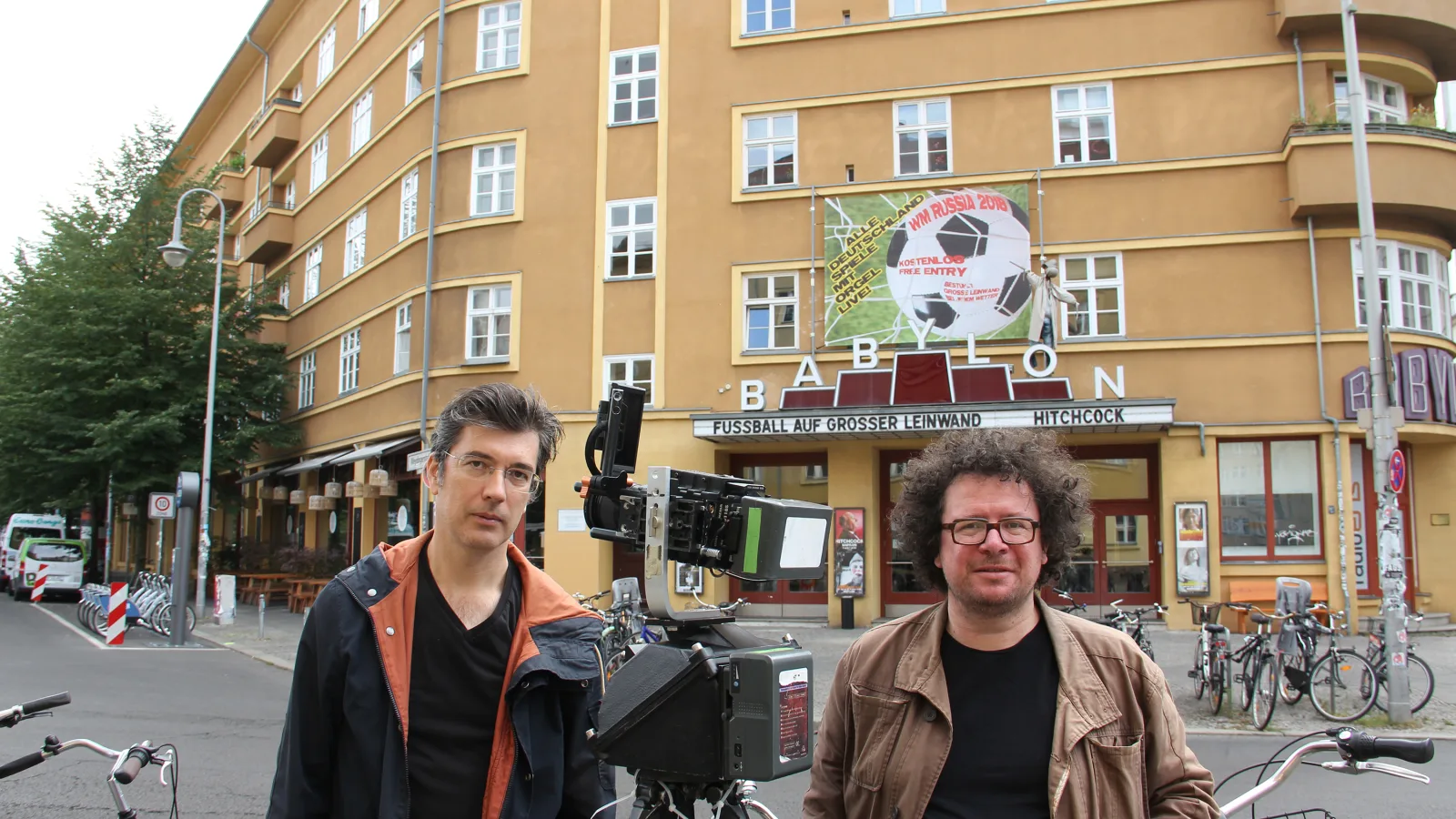 Virgil Widrich and Martin Putz shooting “tx-reverse” at the Kino Babylon Berlin, July 12, 2018. Photo: Alexander Grennigloh